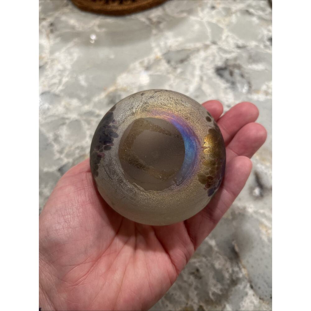 Vtg Murano Style Unmarked Italy Art Matte Glass Paperweight 3” Rainbow - Picture 3 of 11